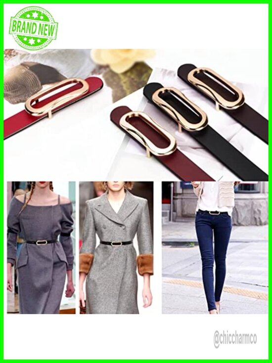 Genuine Leather Belt with Gold Oval Buckle, Durable Waistband main image 5
